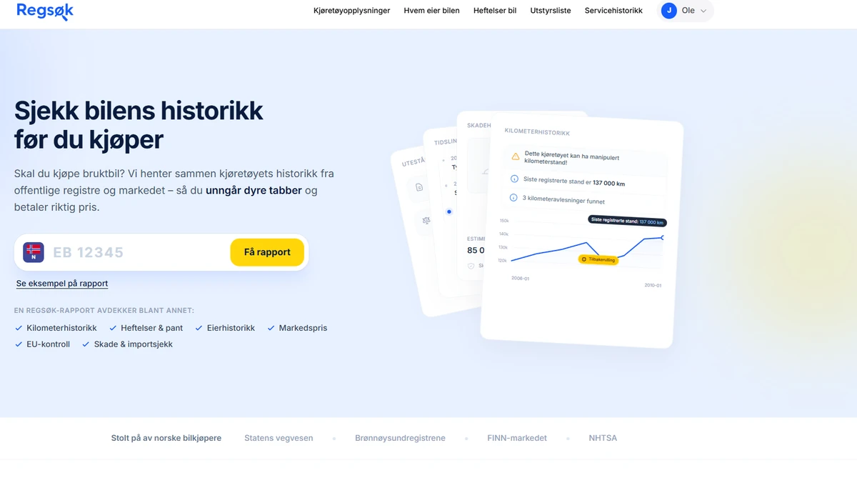 Skjermbilete av eit oppslag i bilhistorikk